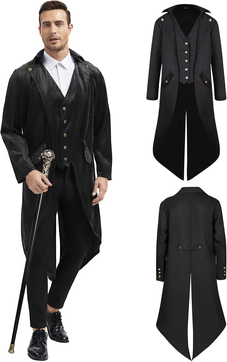 Men's Steampunk Tailcoat Jacket Medieval Renaissance Gothic Victorian Vintage Coat,Halloween Costume