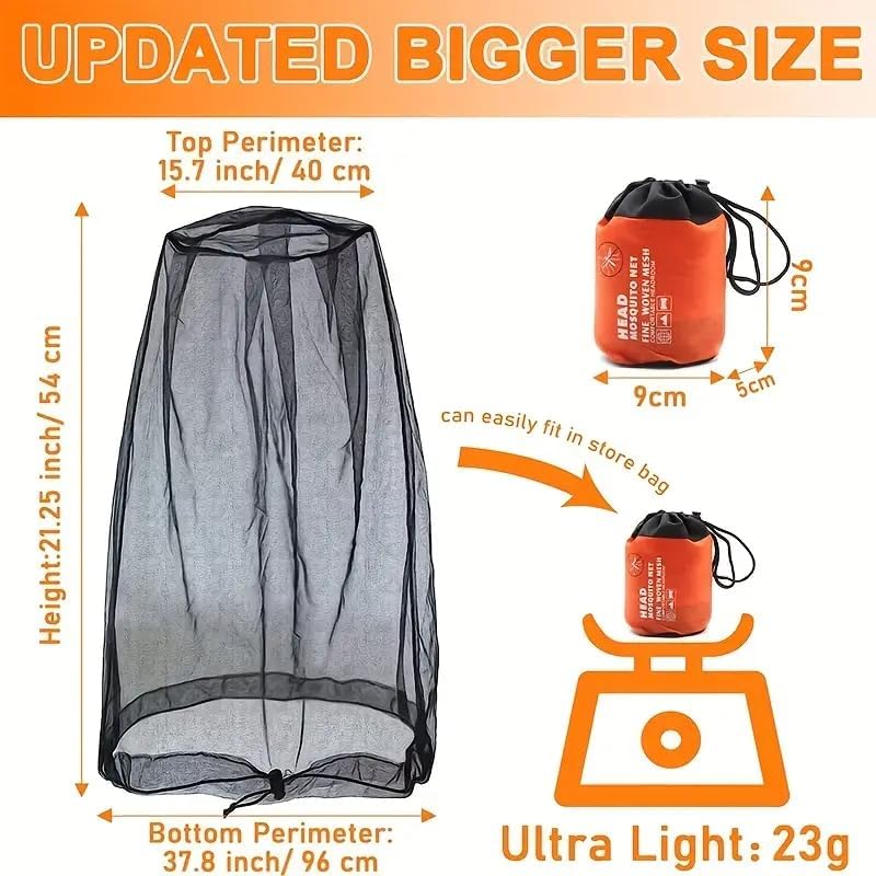 Mosquito Head Net Mesh with Drawstring, Bug Face Netting for Hats, Mesh Face Shield for Men & Women for Outdoor Hiking Camping Climbing Walking