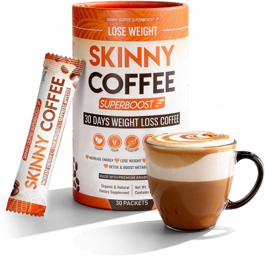 Skinny Coffee Super Boost Weight Loss Coffee, Belly Fat Burner for Women & Men, Sugar-Free Keto Vegan, Reduces Bloating, Supports Energy & Metabolism, Appetite & Cravings Control (30 Servings)