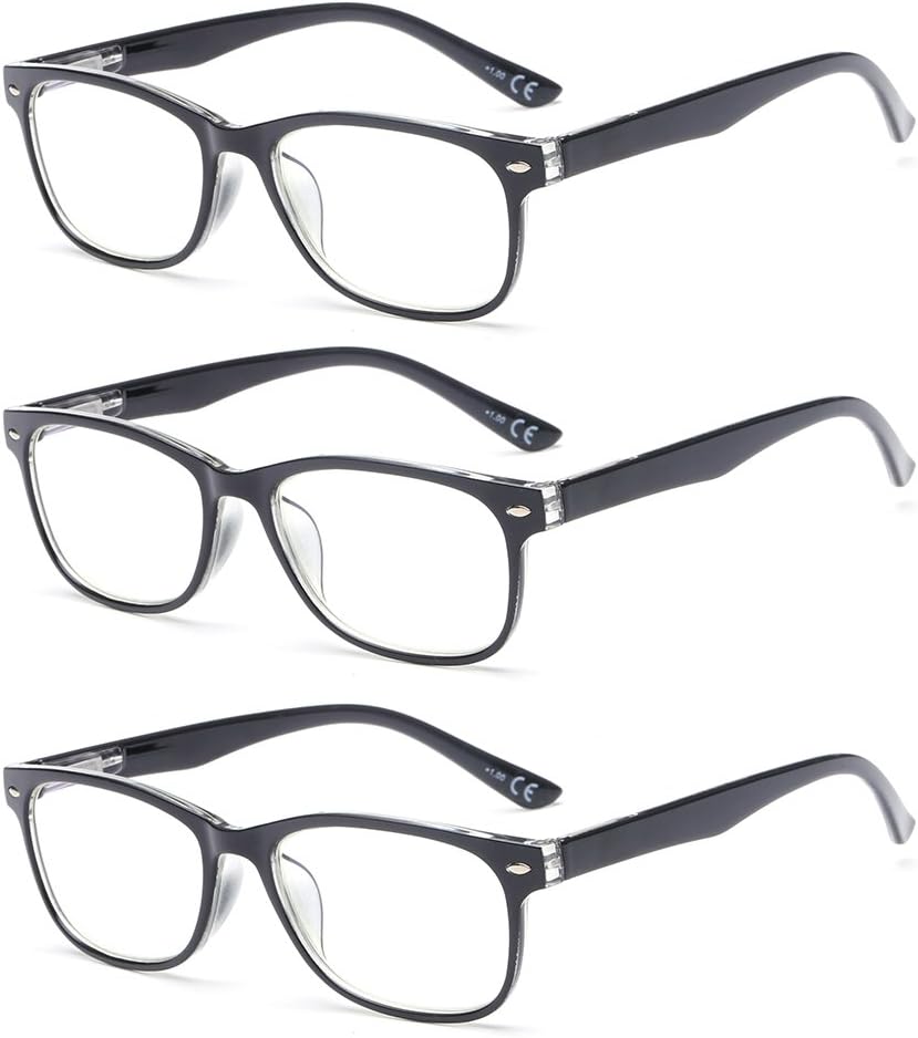 Suertree Reading Glasses for Men Women 3 Pack UV Ray Eyeglasses Anti Glare Spring Hinge Readers Aid
