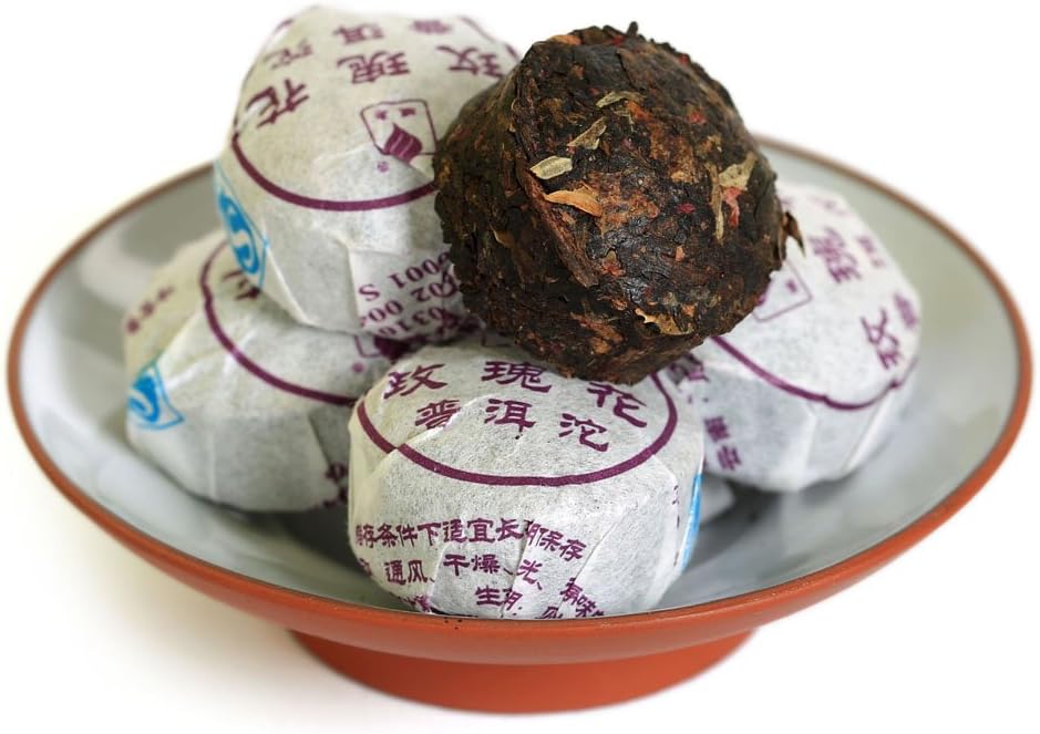 Puerh Tea Cake 20Pcs / 4.58oz 2015 Year Ripe Shu Red Rose Flower Flavored - Chinese Yunnan Puer Pu'er Pu-erh Tea - Mini Tuocha