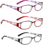 LILLIE 3 pairs of stylish reading glasses with case, anti-blue light portable reader, black, purple and red (Color : Red, Size : 2.0x)