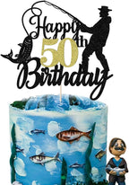 Fishing Happy 50th Birthday Cake Topper - Man Fisherman Theme Cake Decor -Fisherman 50 Years Old Party Decorations,Cheers to 50 Years,Fishing Themed 50th Birthday Party Decorations