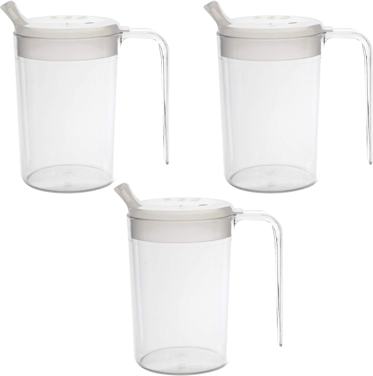 Independence 10oz 1-Handle Plastic Mug with 2 Style Lids, Lightweight Drinking Cup with Easy-to-Grasp Handles for Hot and Cold Beverages, PSC 55 Spill-Resistant Adult Sippy Cup - 3 Pack