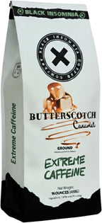 Black Insomnia Extreme Caffeine Coffee - World's Strongest Highly Caffeinated Coffee - Butterscotch Caramel Flavored, Classic Roast, Ground - 1lb