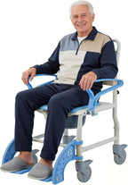 4-in-1 Rolling Shower Chair with Wheels for Elderly and Disabled, Shower Commode Chair with Bucket and Safety Locking Casters, Bedside Toilet Riser for Seniors, Light Blue