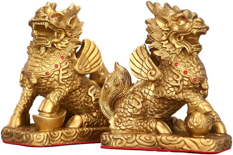 NIBHZ Wealth-Enhancing Bronze Qilin Ornaments, a Pair of Brass Qilin, for Home use, Bringing Good Fortune and Protection to The Home,A Pair,9.8 in