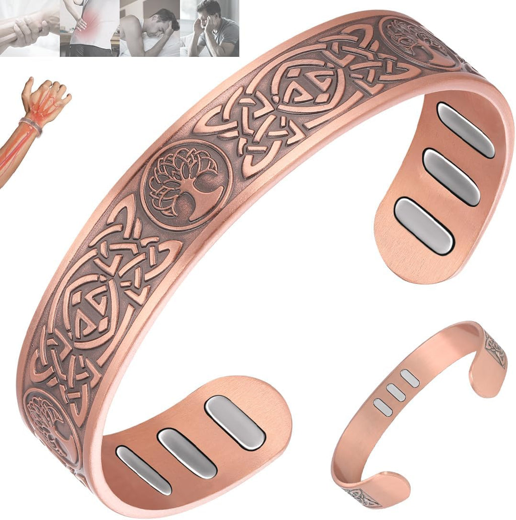 Vicmag Copper Bracelet for Men 9X Strength Magnetic 99% Pure Copper with 5000 Gauss Magnets, Tree of Life Present Box Adjustable(Celtic Tree)