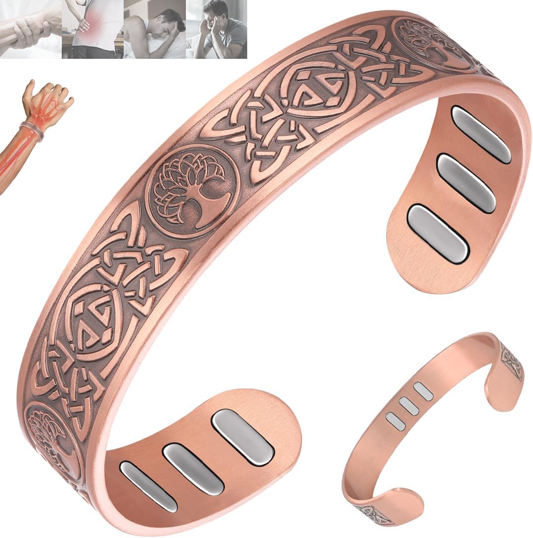 Vicmag Copper Bracelet for Men 9X Strength Magnetic 99% Pure Copper with 5000 Gauss Magnets, Tree of Life Present Box Adjustable(Celtic Tree)