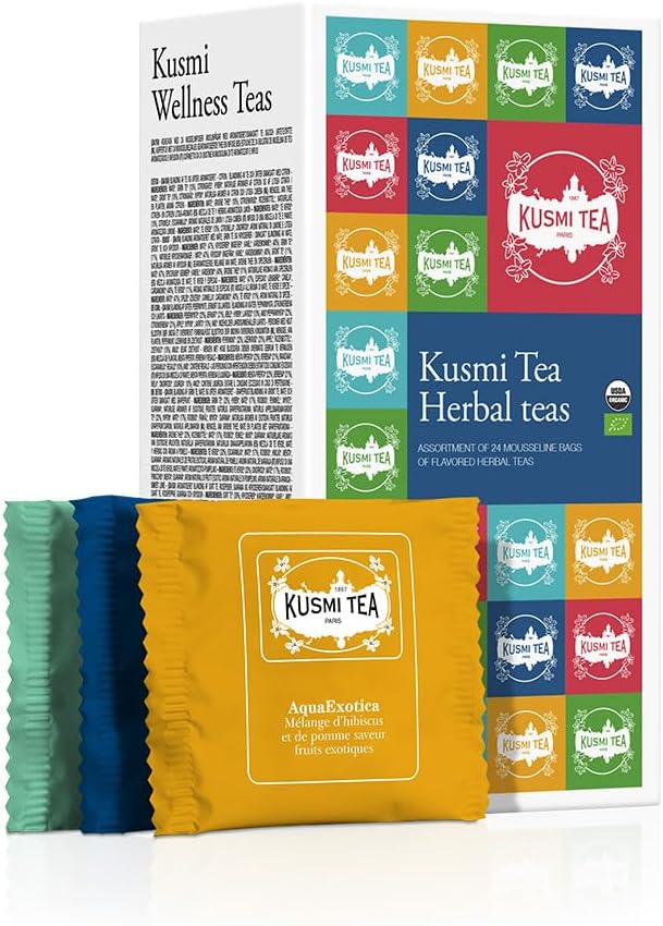 Kusmi Tea - Organic Herbal Tea Gift Set - Sampler Assortment Variety Box - Gift Idea for Men and Women - Caffeine-Free Teas - Hibiscus Tea, Chamomile Tea, Rooibos - 8 Recipes - 24 Tea Bags