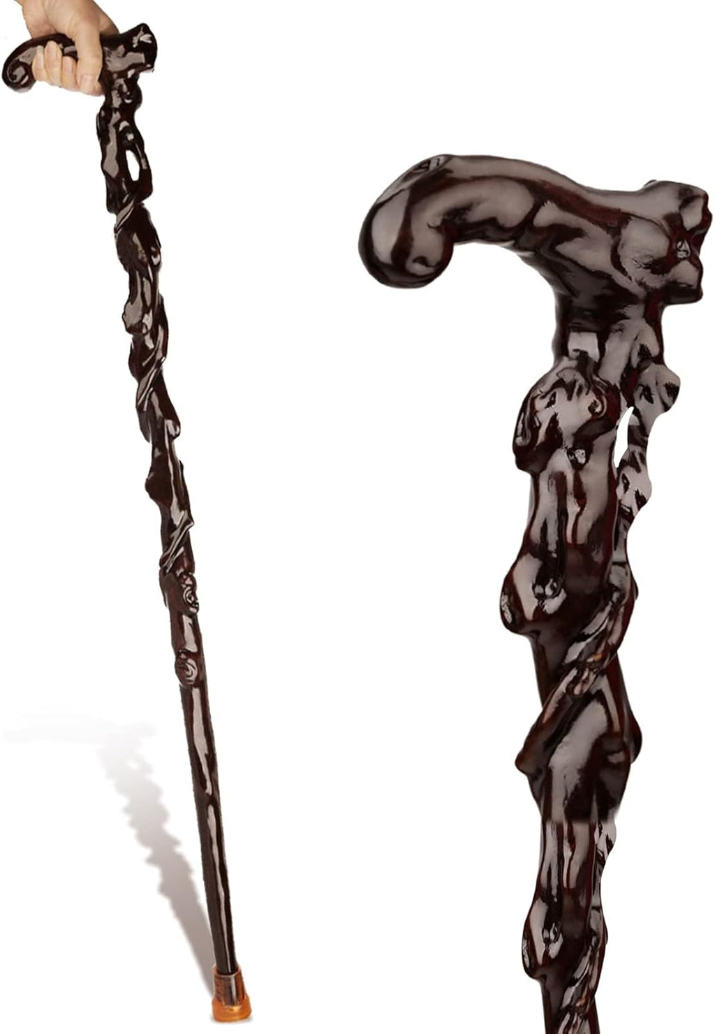 Wooden Walking Cane for Men & Women, 37.4" Trekking Pole Hiking Stick, Handcrafted of Lightweight Wood, Ergonomic Wood Cane for Seniors, Disability or Limited Mobility,Birthday Gift
