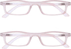 OPULIZE TED Reading Glasses for Women Men, Lightweight Narrow Rectangular Matt Frame with Spring Hinges, Baby Pink +1.50 (Pack of 2)