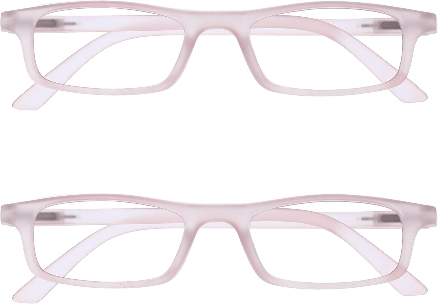 OPULIZE TED Reading Glasses for Women Men, Lightweight Narrow Rectangular Matt Frame with Spring Hinges, Baby Pink +1.50 (Pack of 2)
