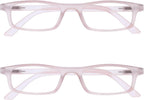 OPULIZE TED Reading Glasses for Women Men, Lightweight Narrow Rectangular Matt Frame with Spring Hinges, Baby Pink +2.00 (Pack of 2)