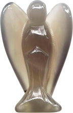 Fekuar Natural Agate Healing Crystal Prayer Guardian Angel Statue, Carving Pocket Palm Stone Figurines Decoration 1.5 inches