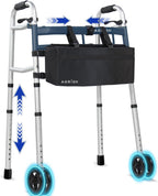 Dual Wheel Bariatric Walker for Seniors – Width & Height Adjustable Narrow Standard Walker, Lightweight Heavy Duty Folding Walker for Elderly & Disabled