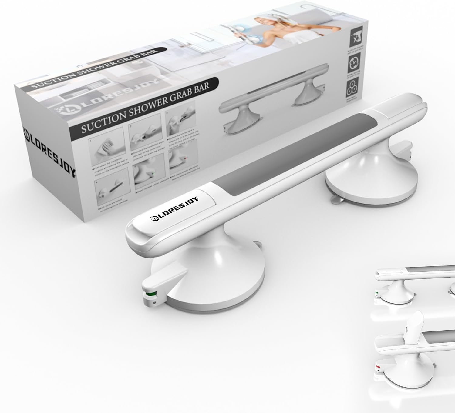 Shower Handles for Elderly Suction, Grab Bars for Bathtubs and Showers, Suction Grab Bars for Shower, Shower Grab Bars for Seniors, Shower Bars Safety with Indicators, No Drilling Waterproof