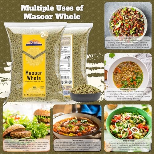 Rani Masoor Whole (Green Lentils Whole With Skin) 32oz (2lbs) 908g ~ All Natural | Vegan | Gluten Friendly | Non-GMO | Kosher | Product of USA