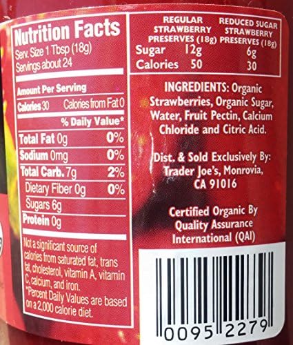 Trader Joe’s Organic Strawberry Preserves, Reduced Sugar, 15.2oz/431gr