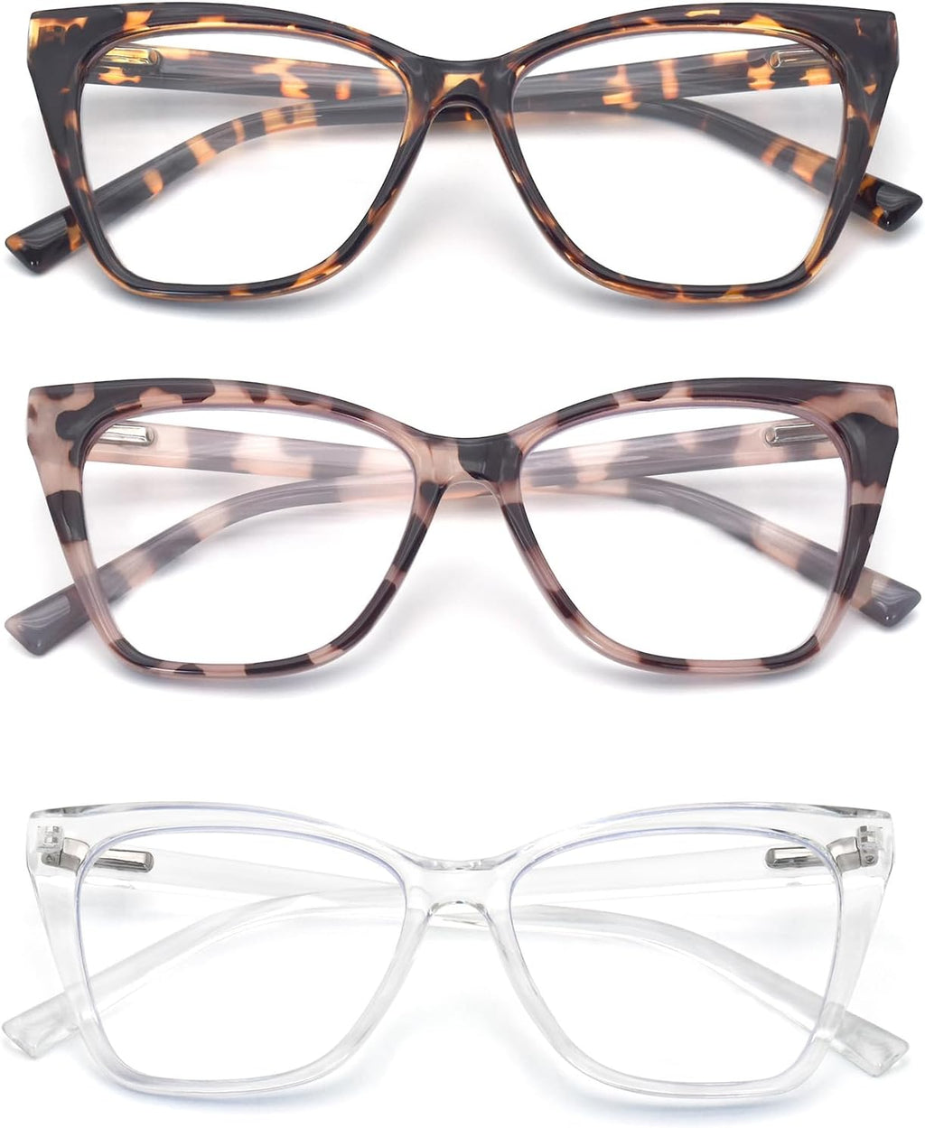 HIGHLIKE 3-Pack Reading Glasses for Women Stylish Oprah Cat-Eye Spring Hinge Readers Anti Blue Light Eyestrain/Glare/UV