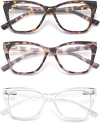 HIGHLIKE 3-Pack Reading Glasses for Women Stylish Oprah Cat-Eye Spring Hinge Readers Anti Blue Light Eyestrain/Glare/UV