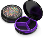 Serfeymi Small Pill Case for Purse, Unique Artistic Patterns Travel Pill Box with 3 Compartments, Portable Mini Pill Organizer for Pocket, Decorative Pill Container for Purse - Black(Mandala)