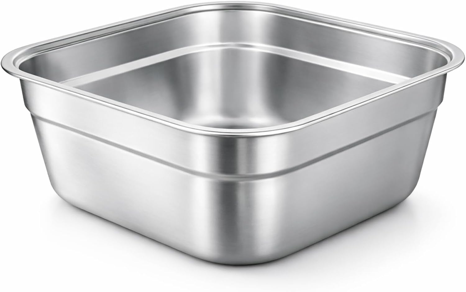Stainless Steel Washing Up Bowl, Large Square Dish Tub for Kitchen Sink, 11.3 in Width Vegetable Washing Basin with Smooth Rim, Stable Flat Bottom Container for Home Cleaning