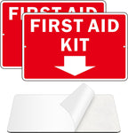 First Aid Sign, (2 Pack) Self Adhesive First Aid Kit Sign for Wall, Aluminum Metal Signs With 2 Pre-drilled Holes (9 x 6 inches, Red/White)