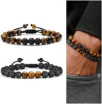 M MOOHAM Beaded Bracelets Set for Men Teen Boys - Beaded Natural Stone 8mm Tiger Eye Matte Agate Lava Rock Bracelets for Men Teen Boys Dad Grandpa Birthday Gifts Jewelry
