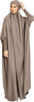 khalat Women's Solid Abaya Muslim Dress One-Piece Full Length Prayer Robe Overall Hijab Thobe Hooded Abaya Dress