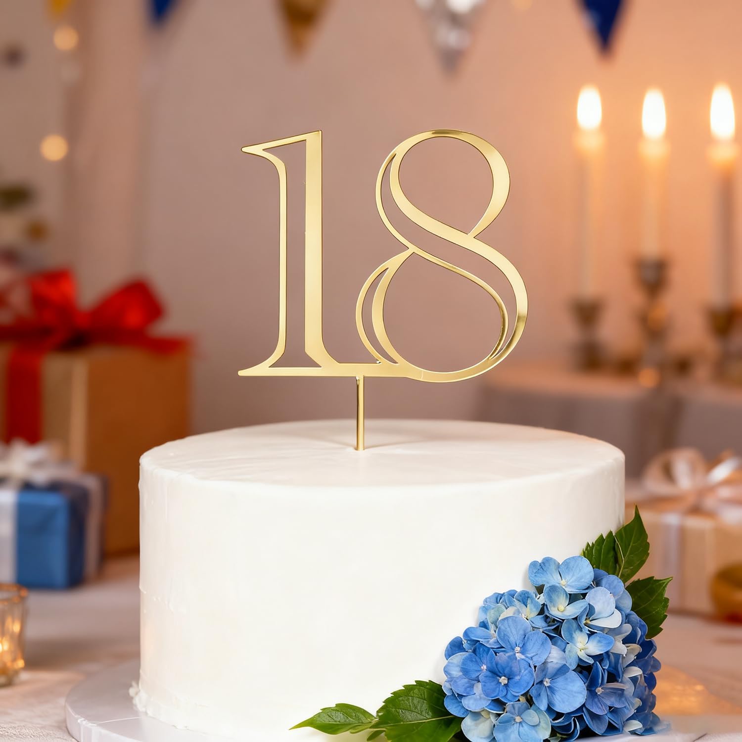 Gold Acrylic Number 18 Cake Topper, Happy 18th Birthday Cake Decoration, Eighteen Years Old Cake Pick Decoration For 18th Anniversary Celebrating Party Supplies, 6.4 inches (18)