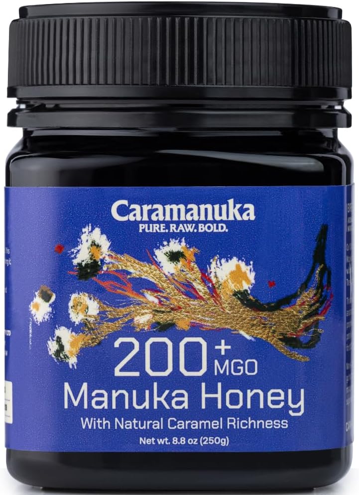 Caramanuka Manuka Honey MGO 200 – 100% Raw & Unfiltered Australian Honey, Independently Lab-Tested for MGO & Glyphosate, Bold Caramel-Like Flavor, 8.8 oz (250g)