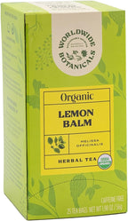 Worldwide Botanicals Organic Lemon Balm Tea, 25 Tea Bags - 50% more herbs with 2.25g per teabag - 100% Pure Lemon Balm Leaves, Kosher