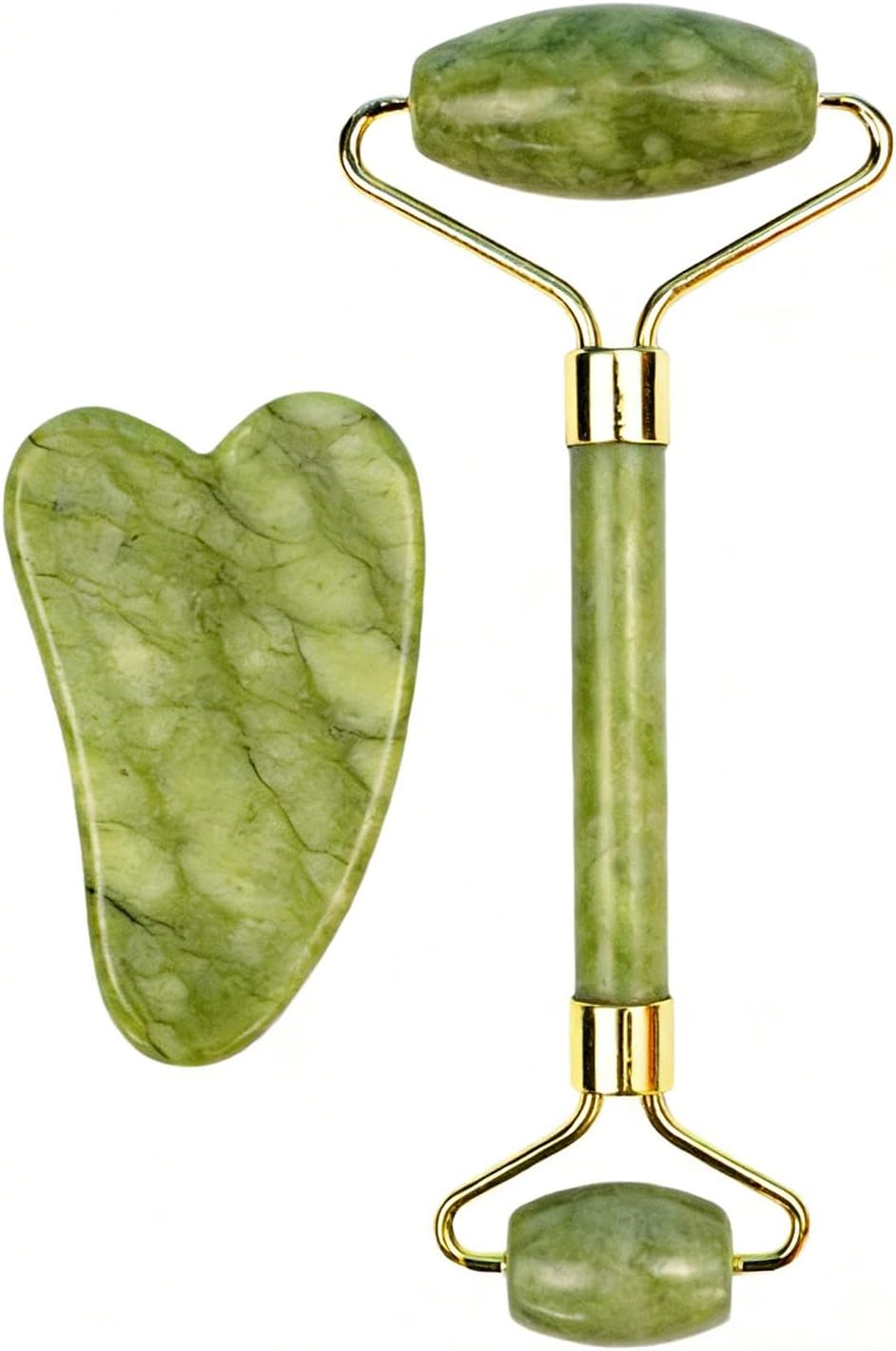 2pcs Gua Sha and Face Roller Set: Anti-Breakage Jade Roller for Long-Lasting Use, Jawline Sculpting and Puffiness Reducing, Gua Sha Facial Tools for Self Care Gift for Men Women - Green