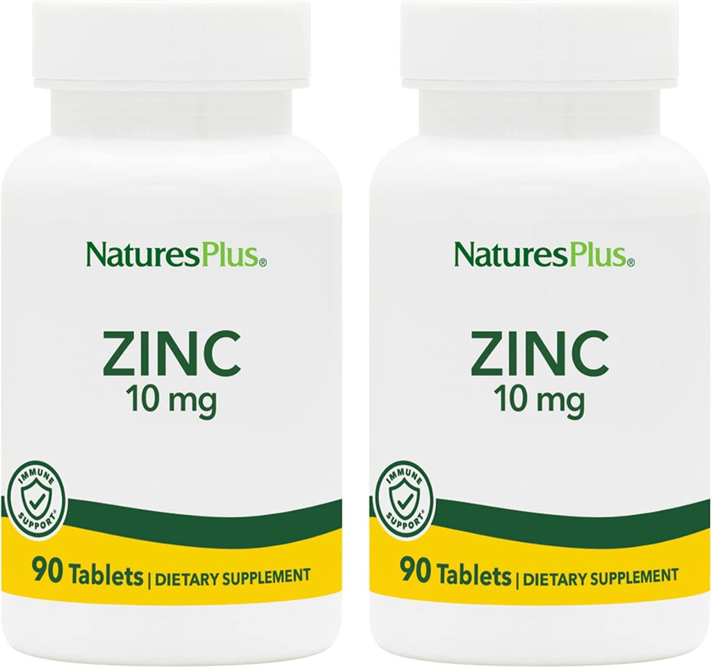 NaturesPlus Zinc 10 mg - 90 Tablets, Pack of 2 - Supports Immune Health & Overall Well-Being - High-Potency Amino Acid Chelate Form - Gluten Free, Vegetarian - 180 Total Servings