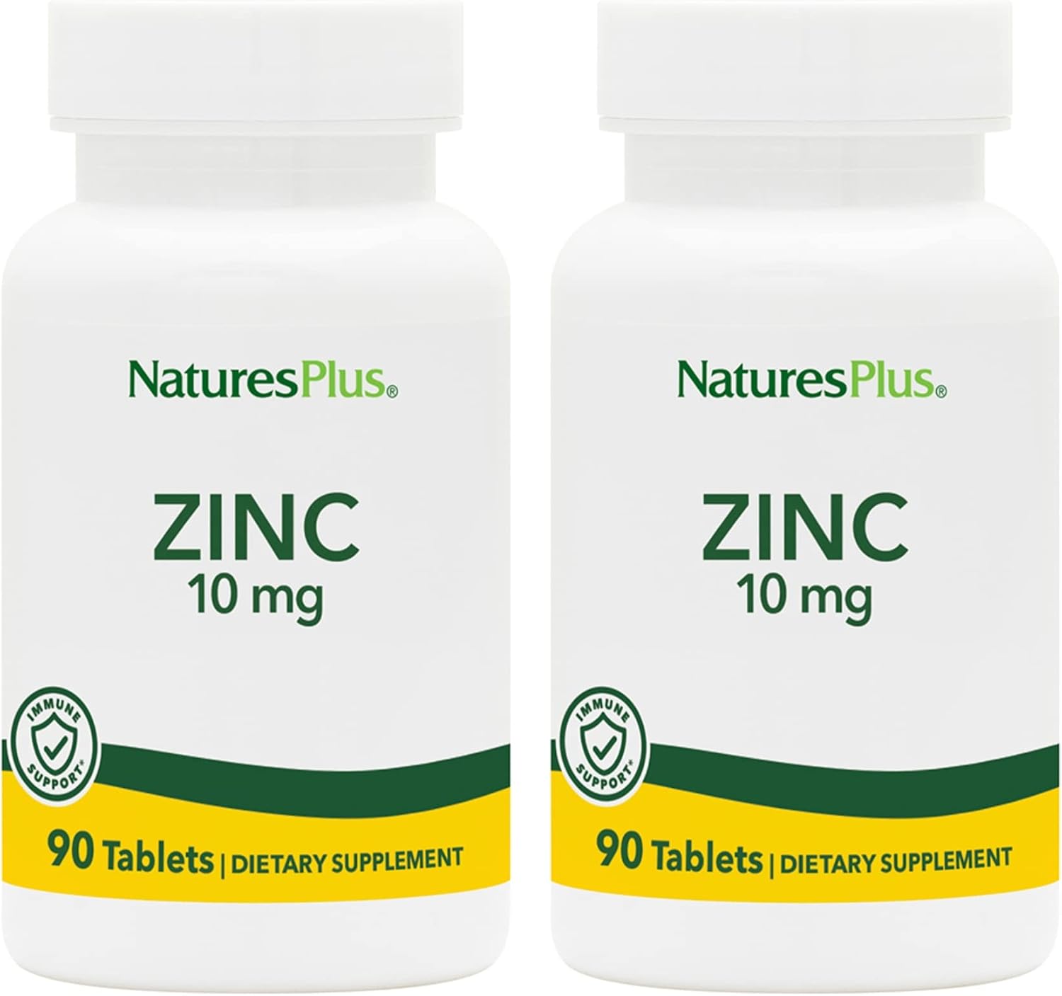 NaturesPlus Zinc 10 mg - 90 Tablets, Pack of 2 - Supports Immune Health & Overall Well-Being - High-Potency Amino Acid Chelate Form - Gluten Free, Vegetarian - 180 Total Servings