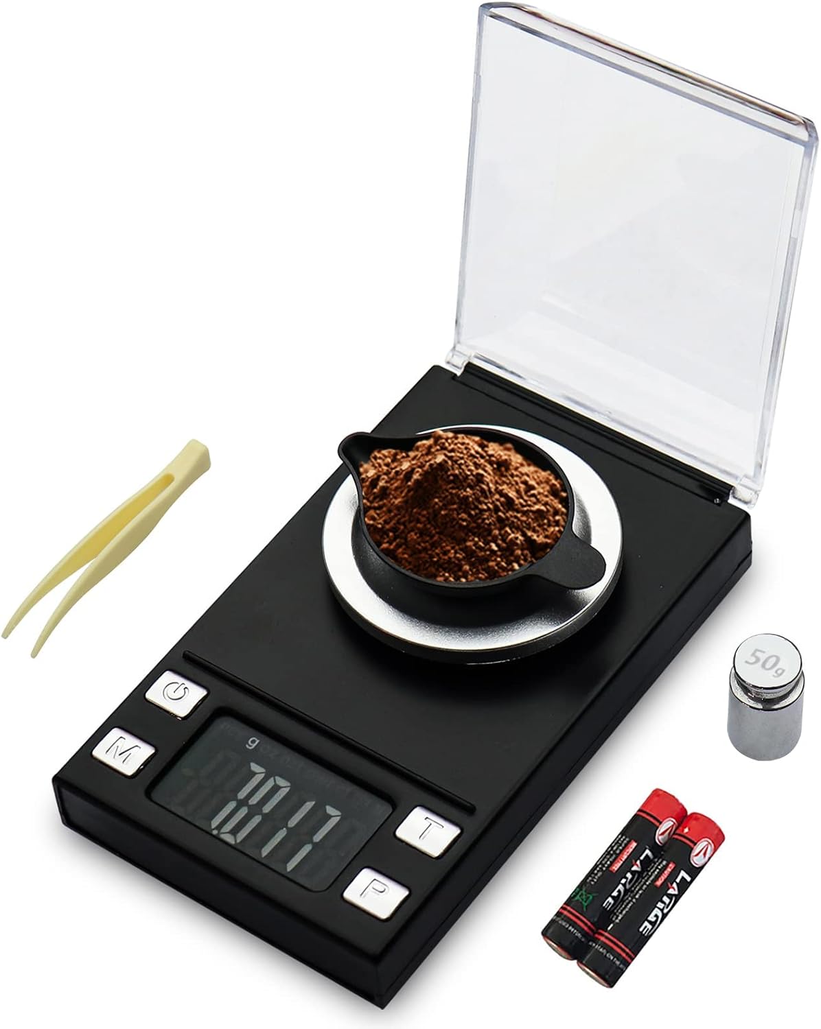 Milligram Scale 50g/0.001g,Precision Mini Carat Gram Scale for Powder Medicine,Jewelry,Gem,Reloading,Lab,Pocket Scale with Cal Weight,Professional Mg Scale with Tare,LCD Display,Powder Scoop