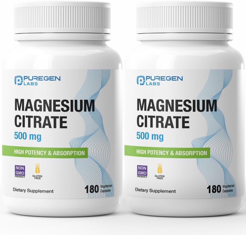 Magnesium Citrate 500 mg | High Potency Elemental Magnesium | Total 360 Veggie Caps, Superior Absorption, Non-GMO, NO Gluten and Dairy