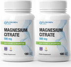 Magnesium Citrate 500 mg | High Potency Elemental Magnesium | Total 360 Veggie Caps, Superior Absorption, Non-GMO, NO Gluten and Dairy