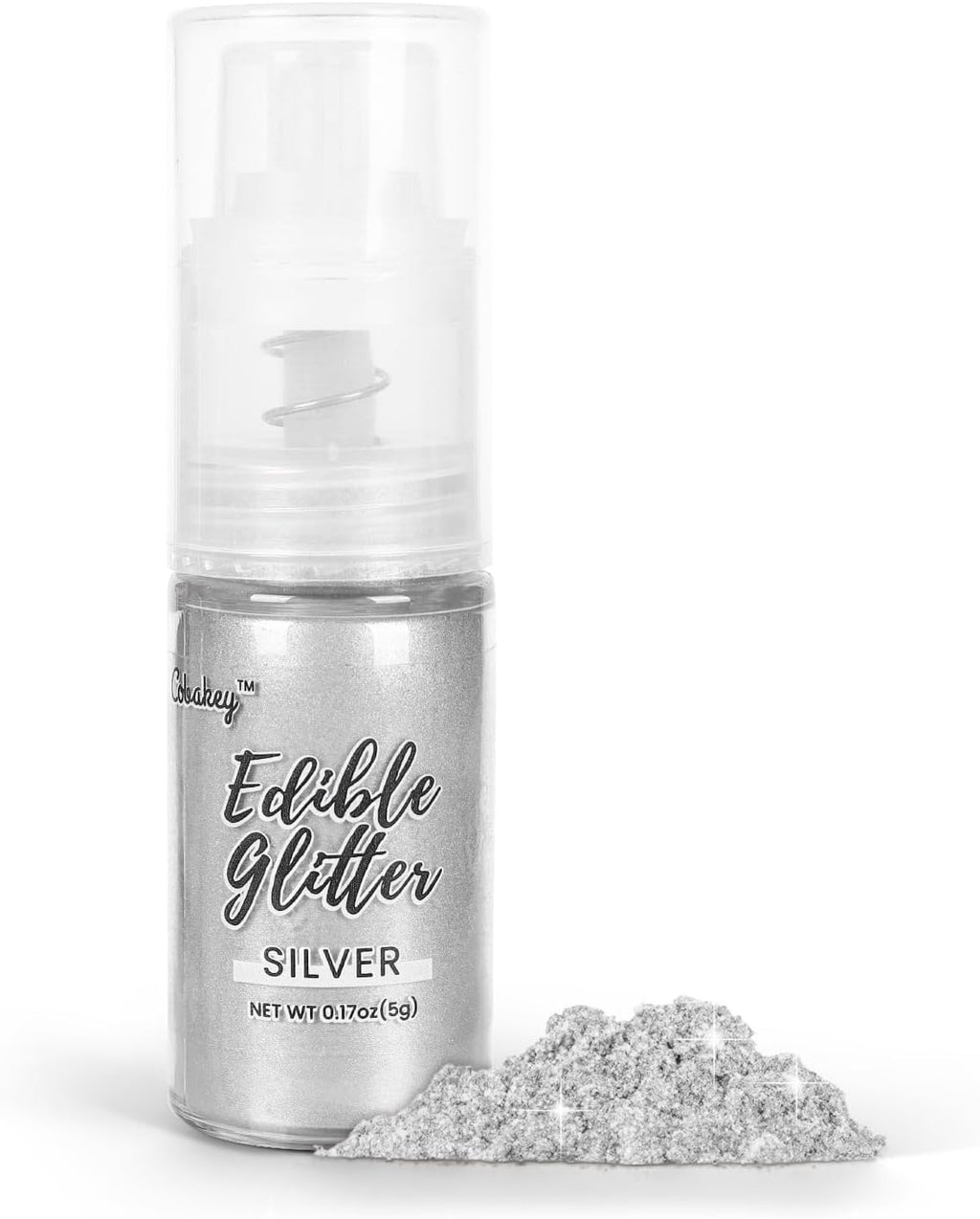 Shimmer Silver Edible Glitter Spray, 5g Edible Glitter for Cocktails, Cobakey Luster Dust Edible for Cake Decorating, Drinks, Baking, Chocolate, Strawberrie