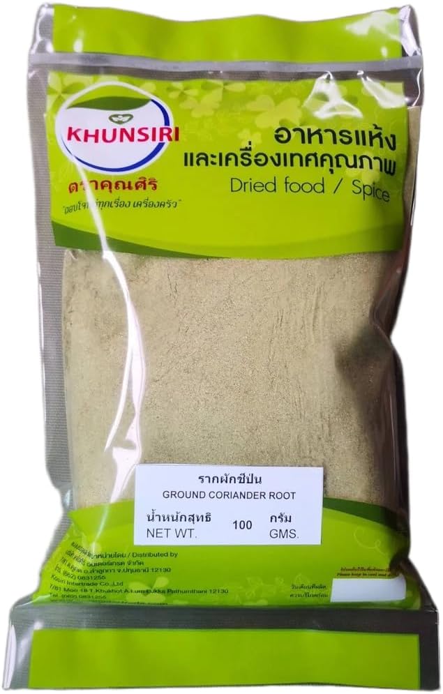 คุณศิริ Premium Coriander Root Powder - 100% Pure Ground Cilantro Root - Aromatic Base for Curry Pastes, Marinades, and Soup Stocks (100g)