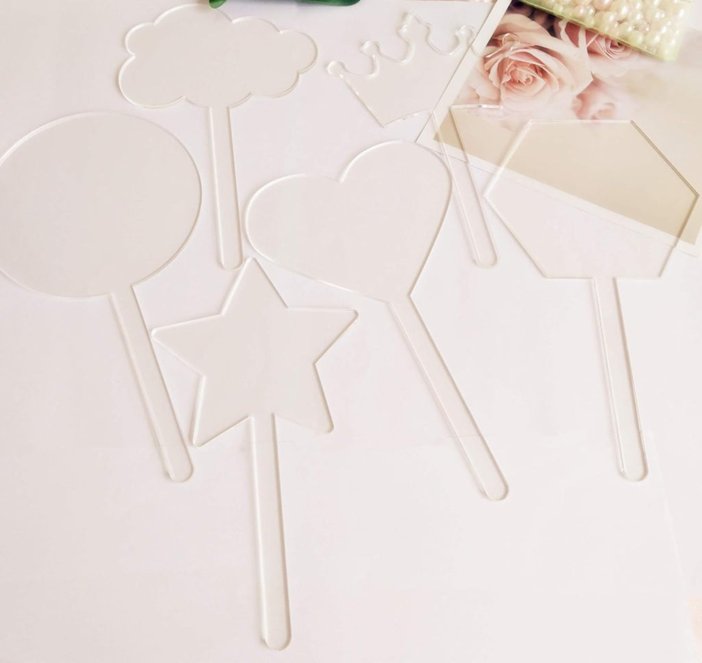 Clear Acrylic Cake Toppers, Acrylic Cake Topper Blanks, DIY Cake Topper, Cake Topper Blanks 12pcs Mix Shapes for Festival Party