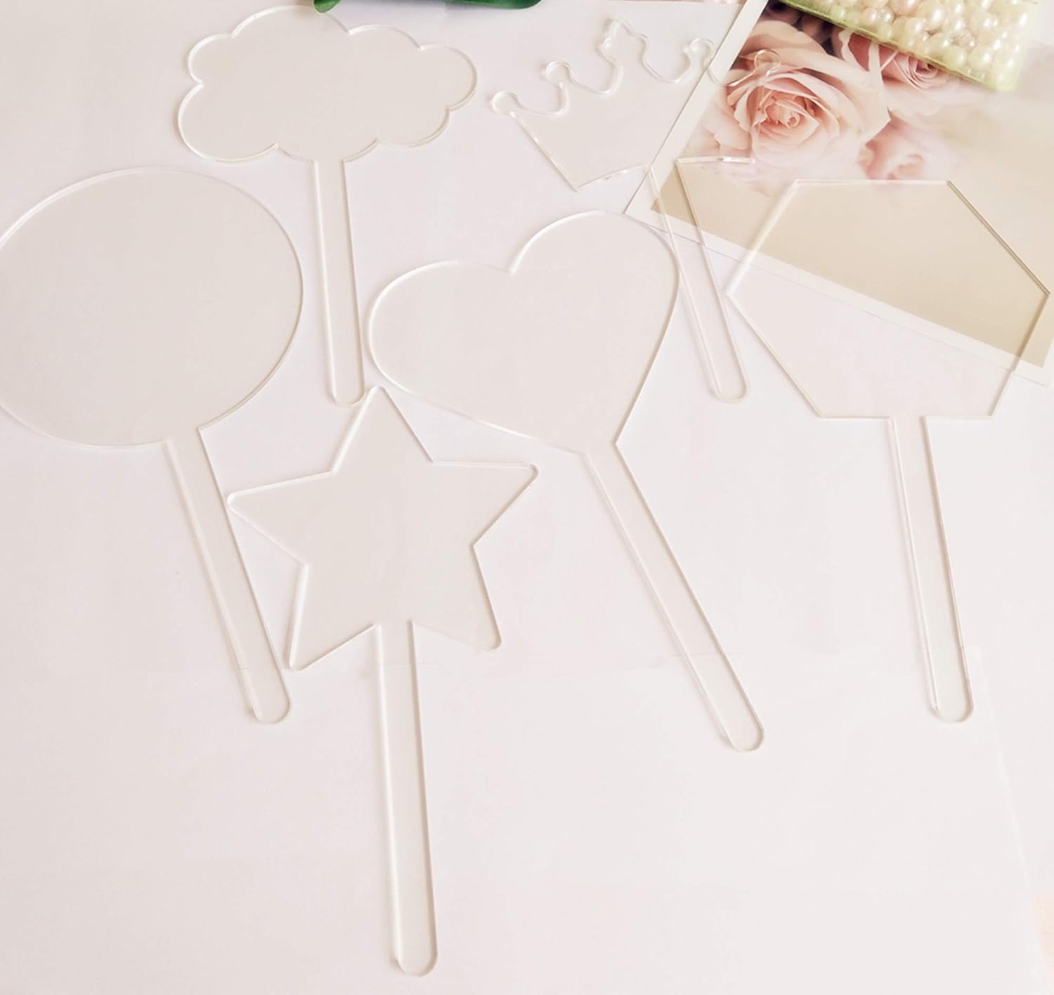 Clear Acrylic Cake Toppers, Acrylic Cake Topper Blanks, DIY Cake Topper, Cake Topper Blanks 12pcs Mix Shapes for Festival Party