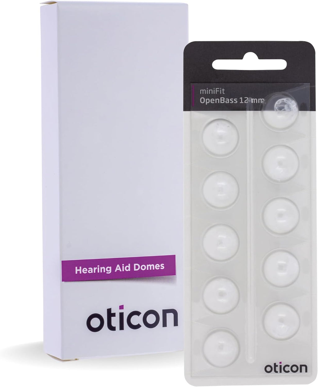 Genuine Oticon Minifit Open Bass 12mm (0.47 inches - Too Big) Hearing Aid Domes, OEM Denmark Replacements, Authentic Accessories for Optimal Performance -1 Pack/10 Domes Total