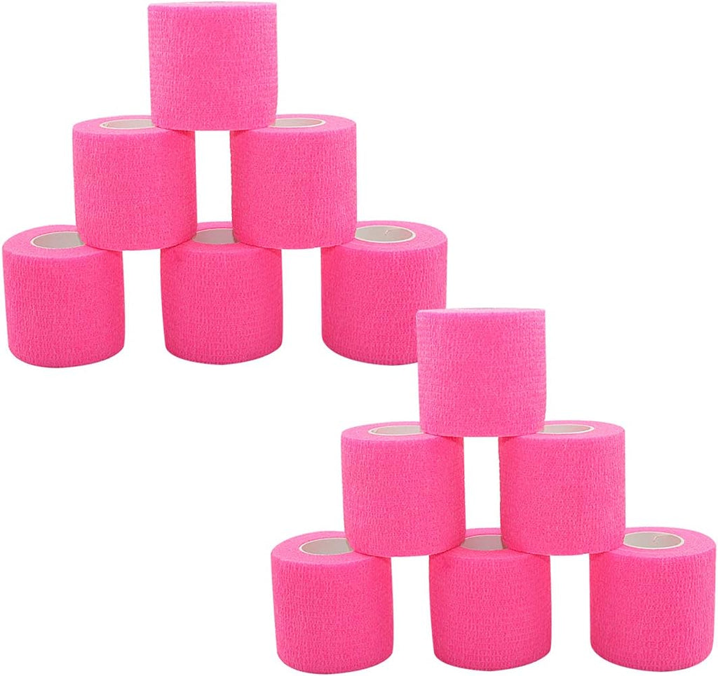 [12 Pack-2" x5Yards] MINGYUE Self Adhesive Bandage Wrap,Athletic Tape,Sports Tape,Wrist and Ankle Wrap Tape,Cohesive Bandage for Vet Tape(Pink)