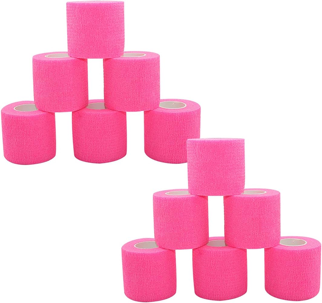 [12 Pack-2" x5Yards] MINGYUE Self Adhesive Bandage Wrap,Athletic Tape,Sports Tape,Wrist and Ankle Wrap Tape,Cohesive Bandage for Vet Tape(Pink)