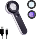 Handheld Magnifier Loupe 60x with UV and LED Lights, USB Rechargeable Illuminated Jewelers Loupe Optical Glass Magnifying Glass for Diamond, Jewelry, Coins, Stamps, Currency, Circuit Board