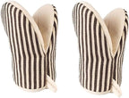 Heat Resistant Mini Oven Mitts 2-Pack - 500°F Heat Protection Cotton Striped Oven Gloves, Small Non-Slip Duckbill Design Mitt for Baking, Grilling, BBQ, Kitchen Pot Holders Set (5.5" x 7.1", Coffee)