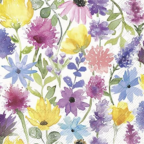 Boston International IHR 3-Ply Paper Napkins, 20-Count Lunch Size, Summer Floral Cream