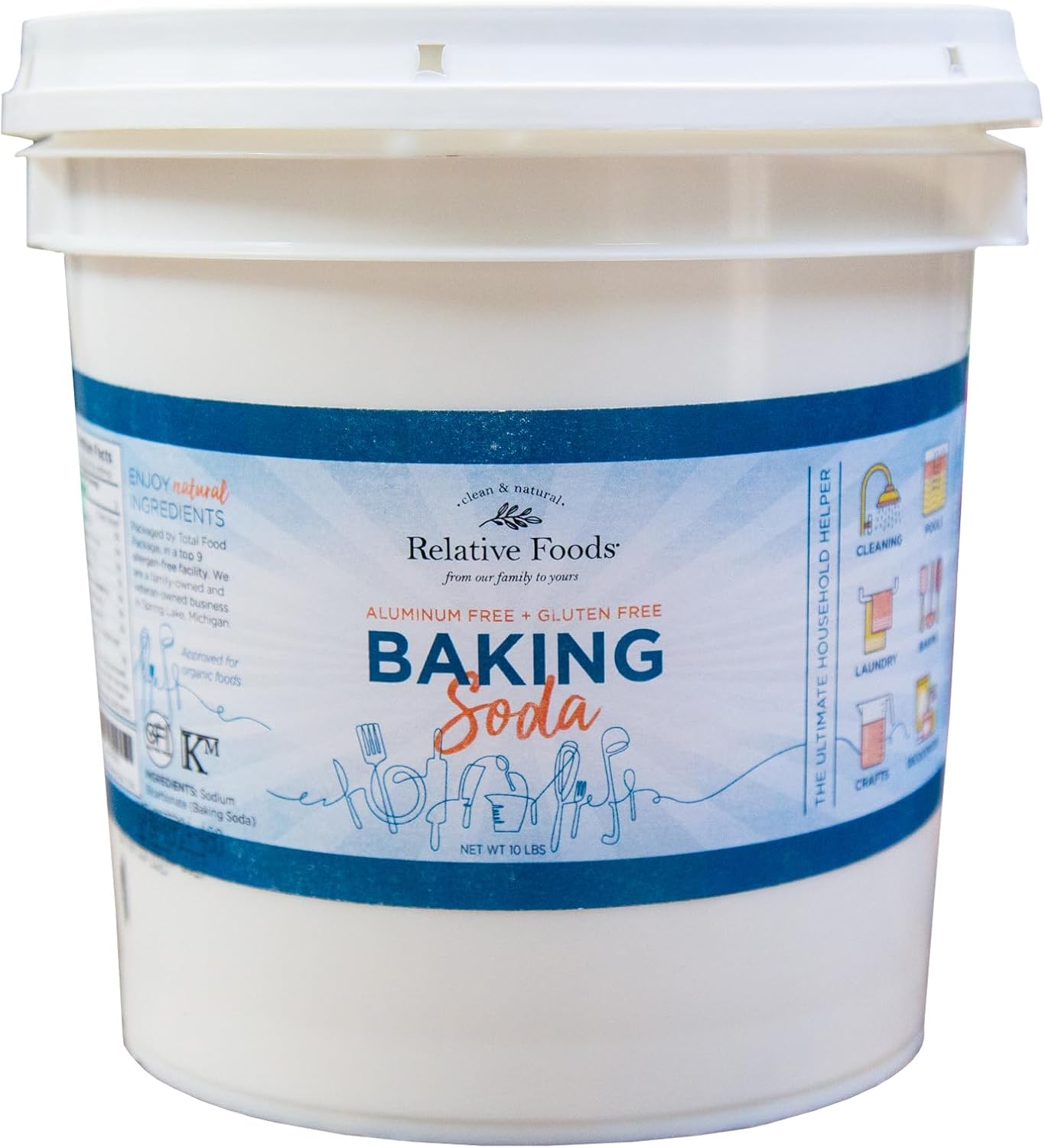 Bulk Baking Soda for Cooking, Cleaning, Deodorizing & More (10 lb Pail) - Pure Sodium Bicarbonate without Preservatives - Mined from the earth with nothing added - Multi-Purpose Gluten Free Baking Soda